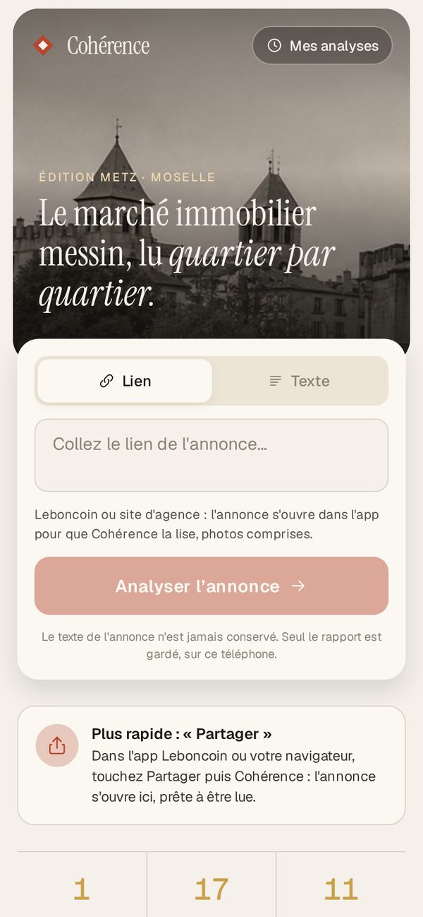 Accueil de l'app Cohérence sur iPhone